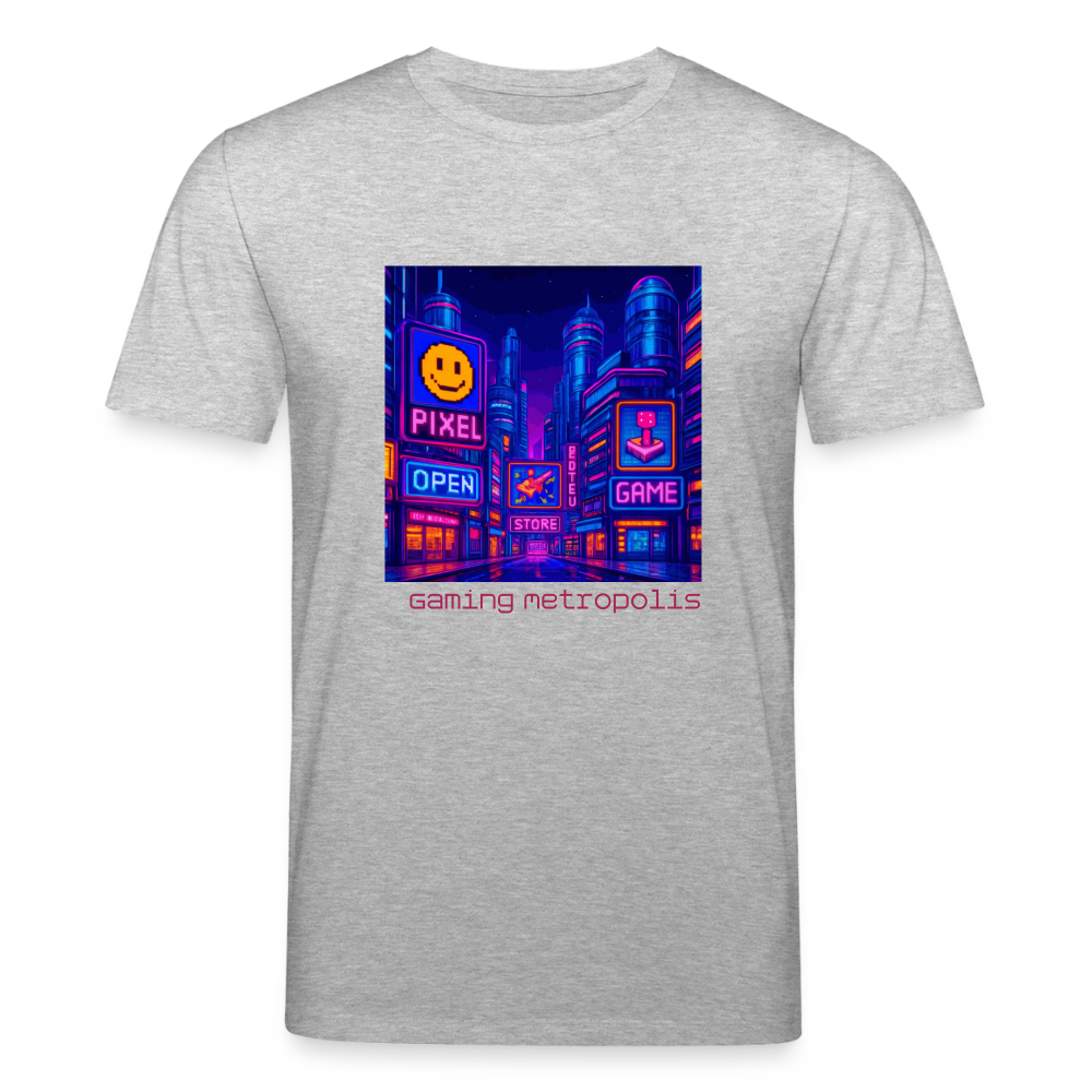 Organic T-Shirt - Neon Pixel City - heather grey