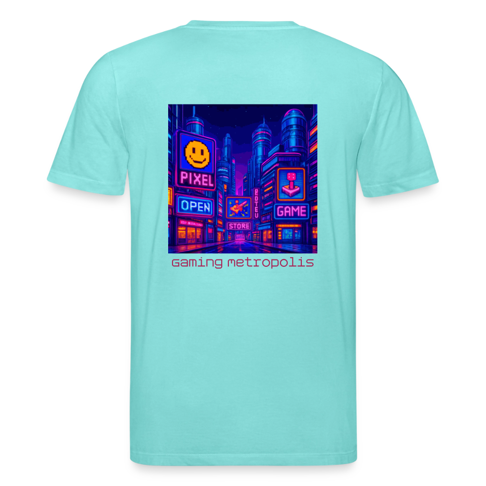 Organic T-Shirt - Neon Pixel City - pool blue