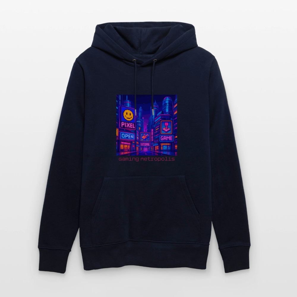 Organic Hoody - Neon Pixel City - navy