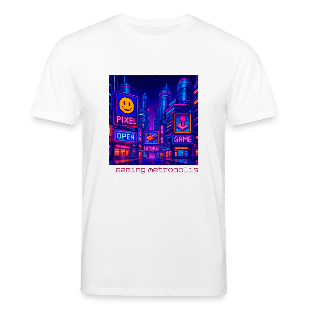 Organic T-Shirt - Neon Pixel City - white