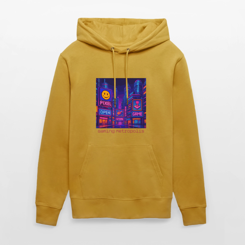 Organic Hoody - Neon Pixel City - ochre