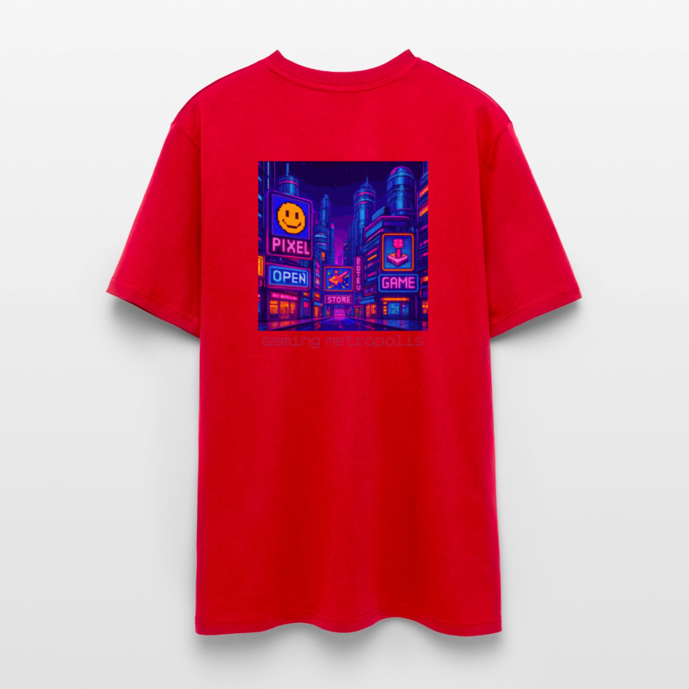 Organic T-Shirt - Neon Pixel City - red