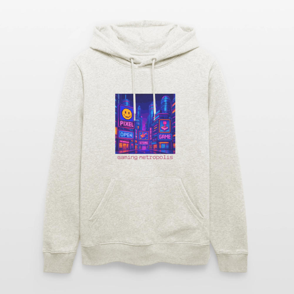 Organic Hoody - Neon Pixel City - heather oatmeal