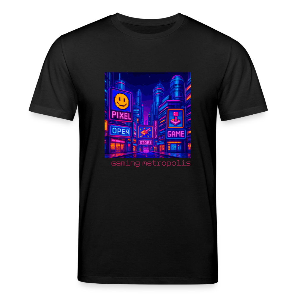 Organic T-Shirt - Neon Pixel City - black