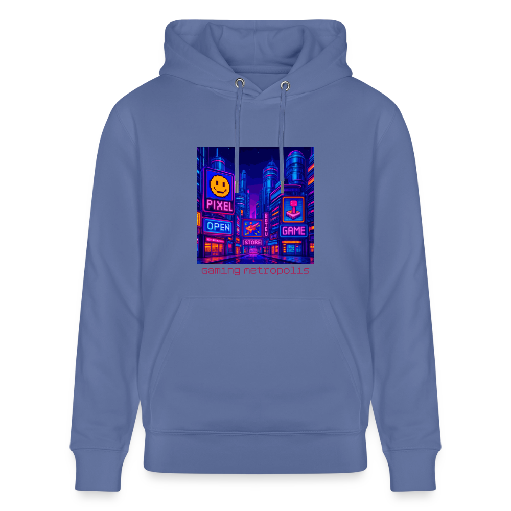 Organic Hoody - Neon Pixel City - bright blue