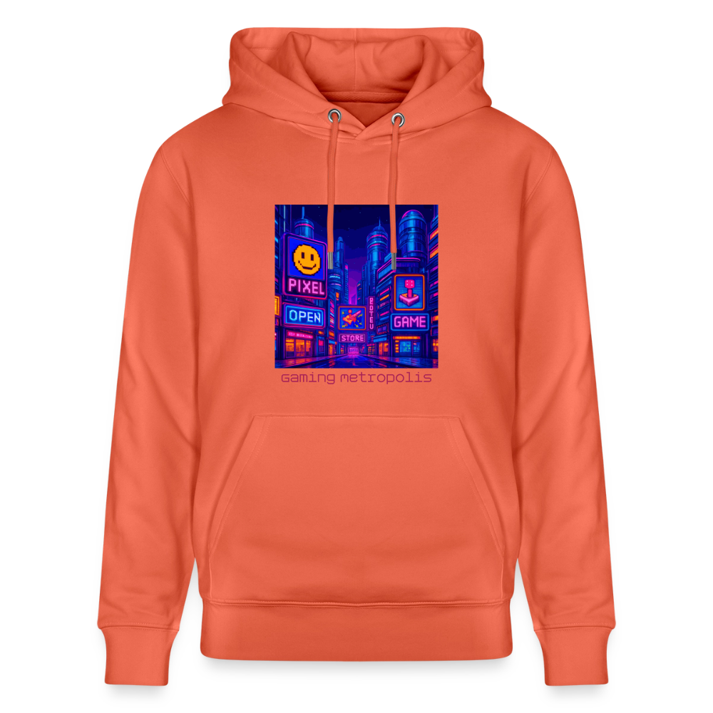 Organic Hoody - Neon Pixel City - light red