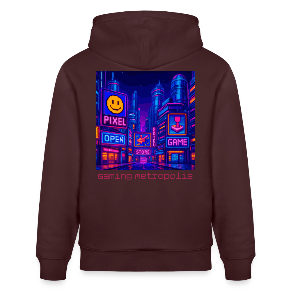 Organic Hoody - Neon Pixel City - maroon