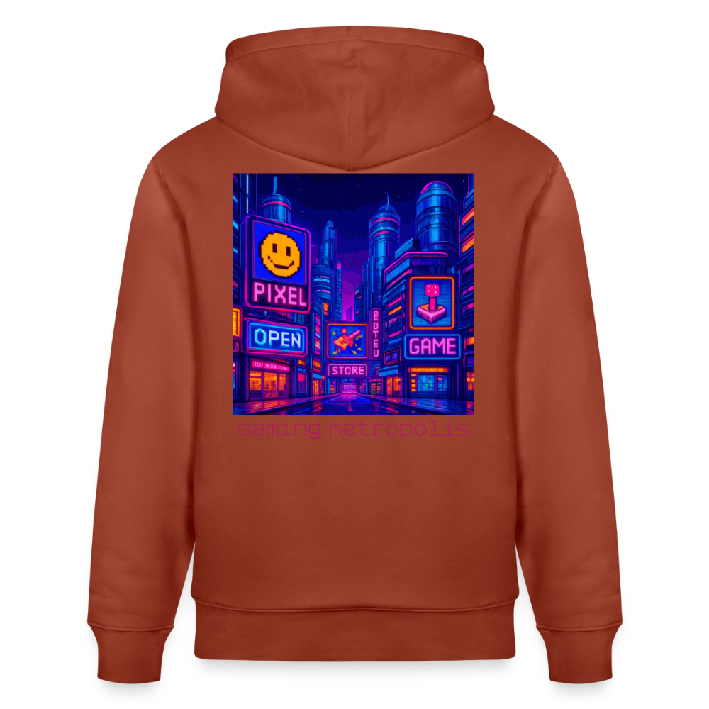 Organic Hoody - Neon Pixel City - heritage brown