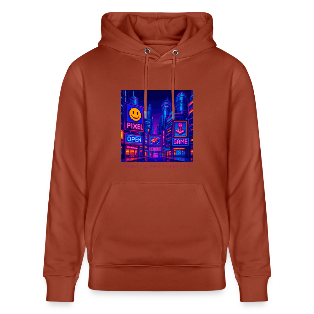 Organic Hoody - Neon Pixel City - heritage brown