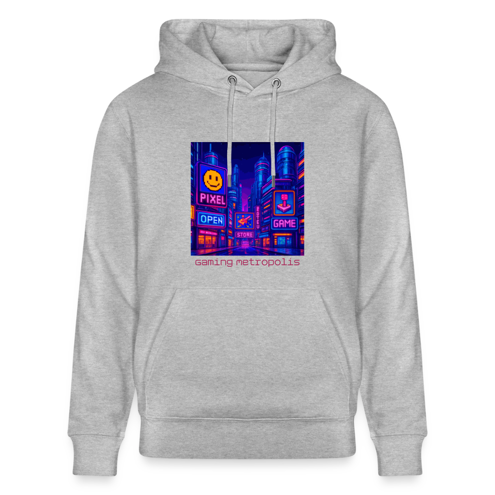 Organic Hoody - Neon Pixel City - heather grey