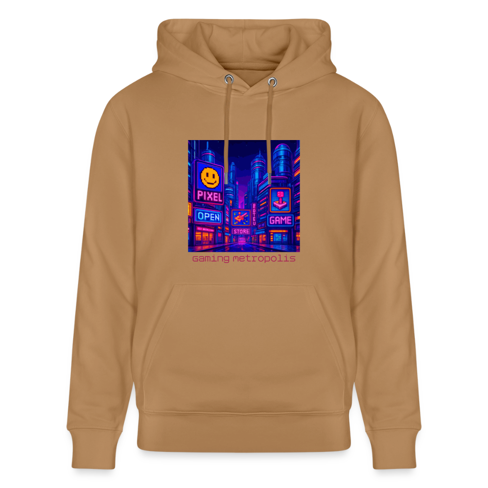 Organic Hoody - Neon Pixel City - latte