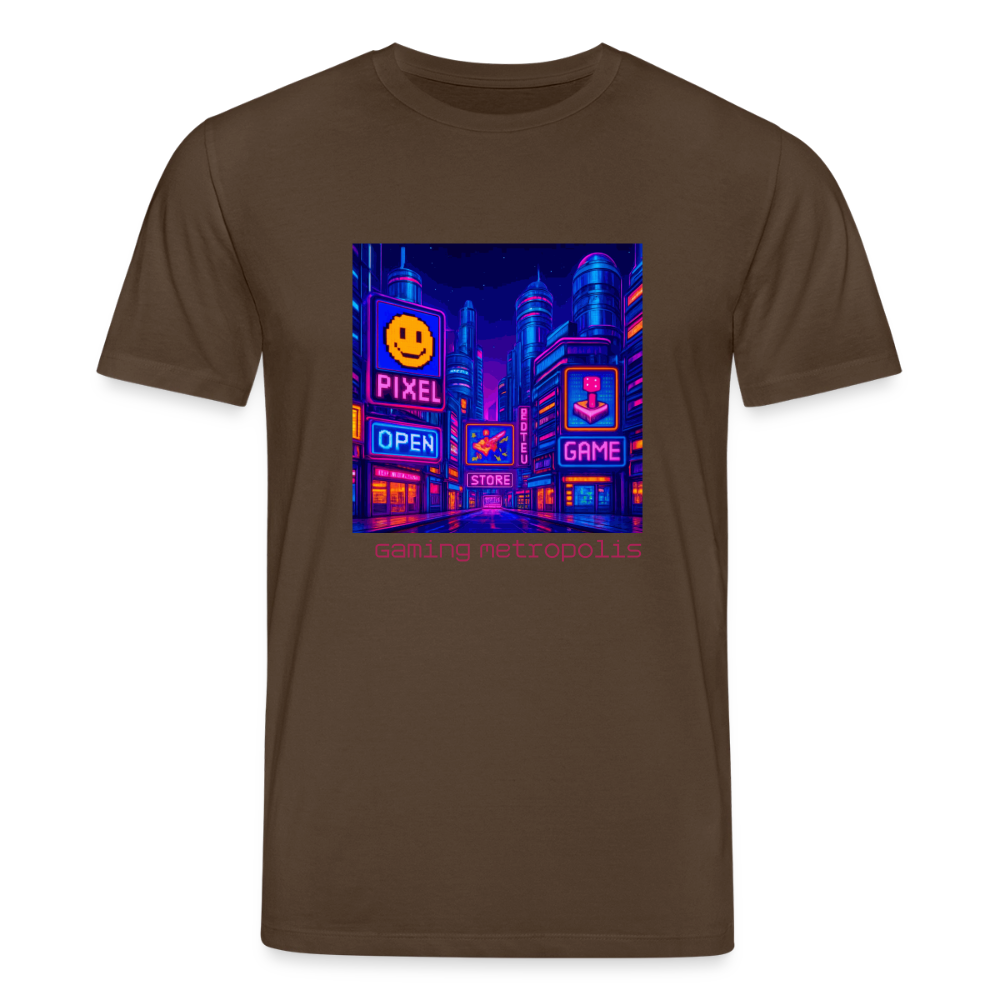 Organic T-Shirt - Neon Pixel City - mocha