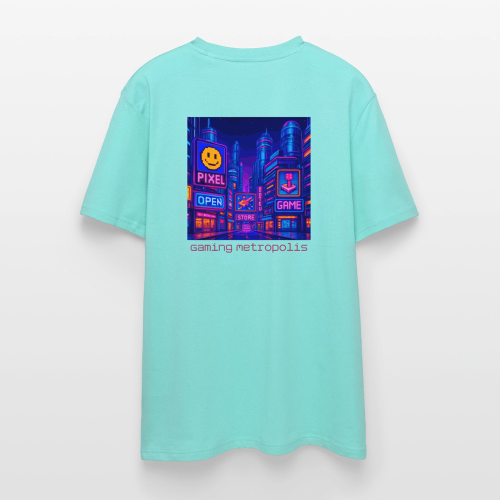 Organic T-Shirt - Neon Pixel City - pool blue