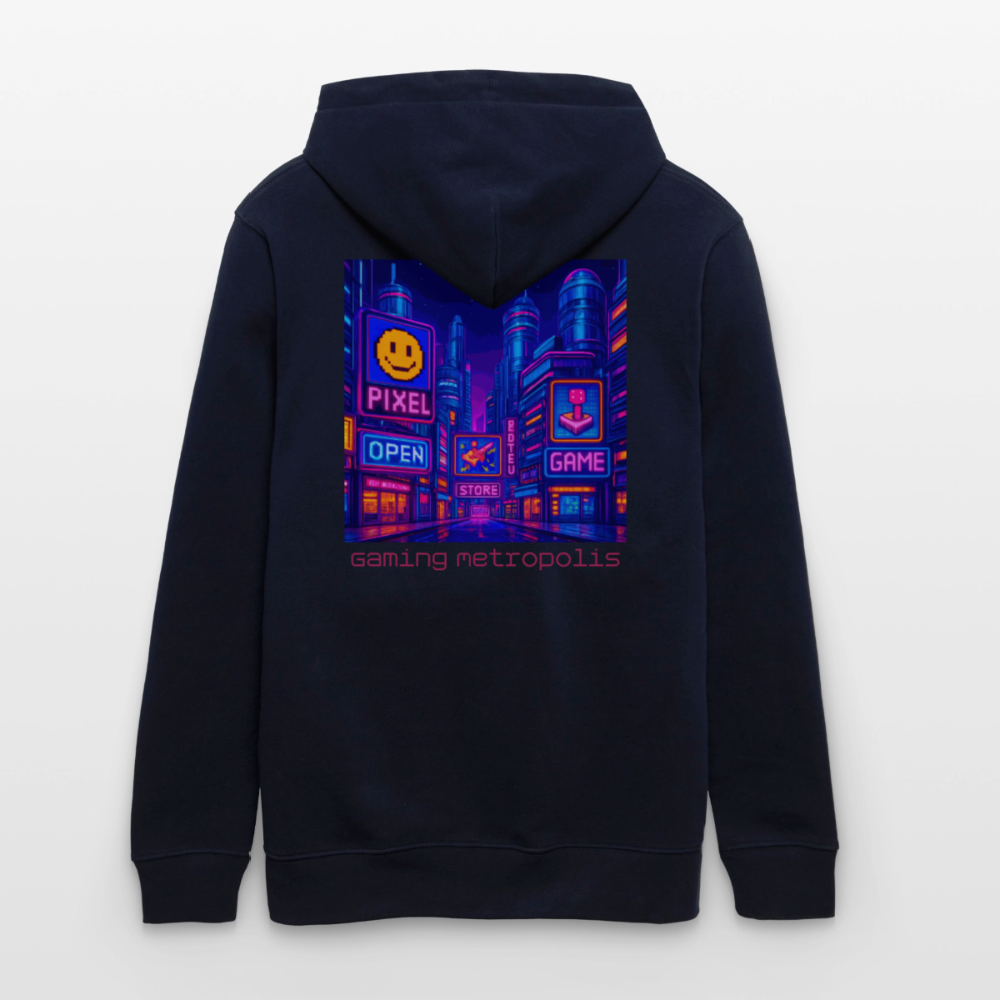 Organic Hoody - Neon Pixel City - navy