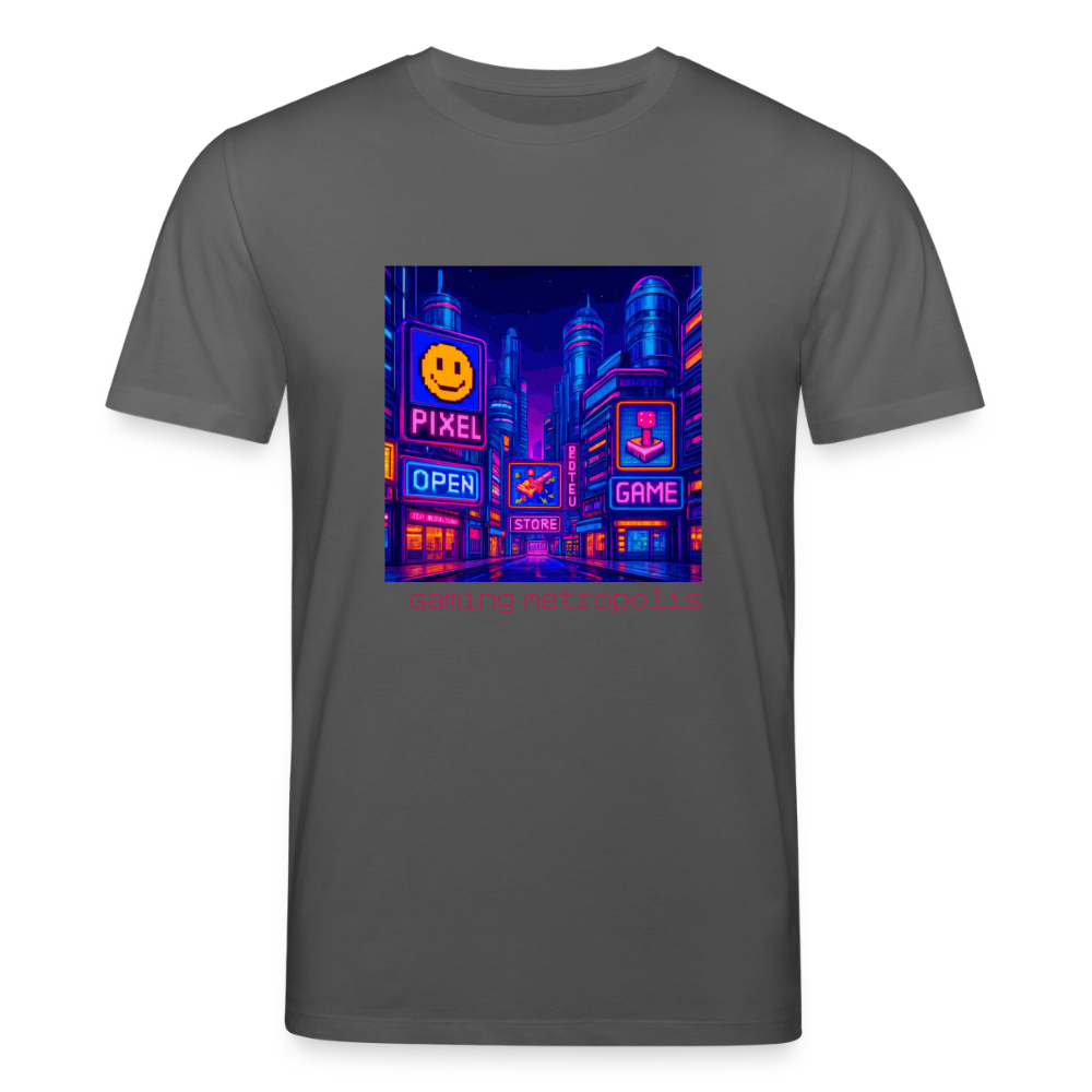 Organic T-Shirt - Neon Pixel City - anthracite
