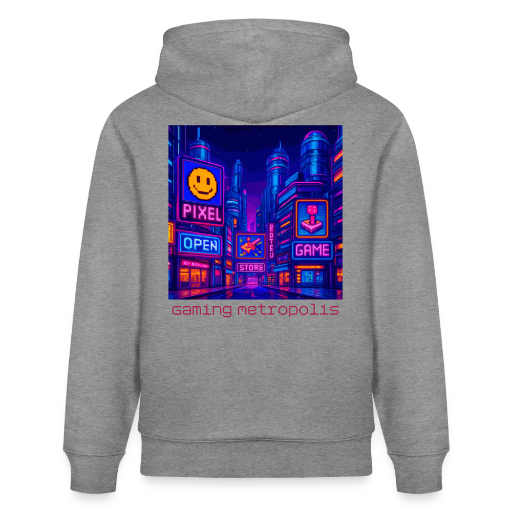 Organic Hoody - Neon Pixel City - slub heather grey