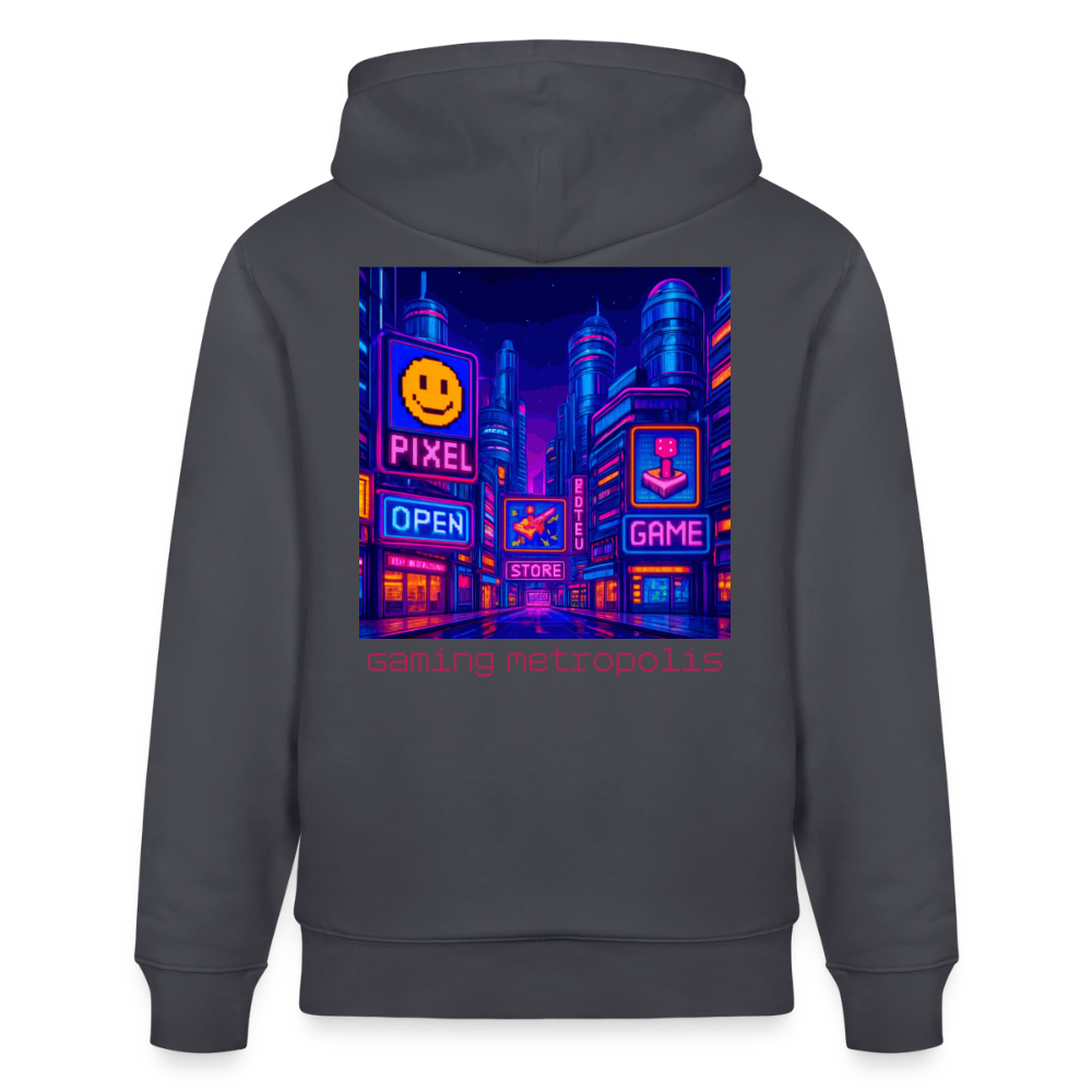 Organic Hoody - Neon Pixel City - indigo blue
