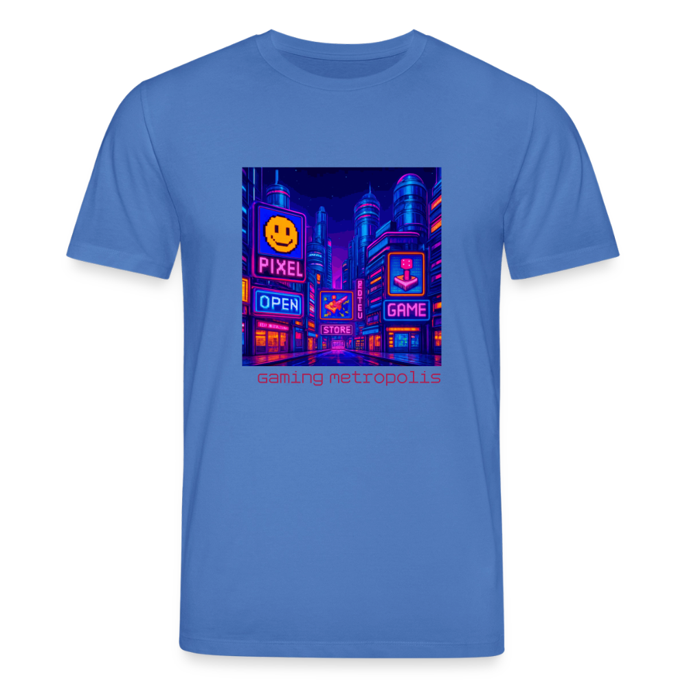 Organic T-Shirt - Neon Pixel City - mindful blue