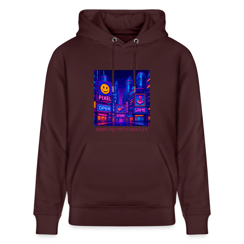 Organic Hoody - Neon Pixel City - maroon