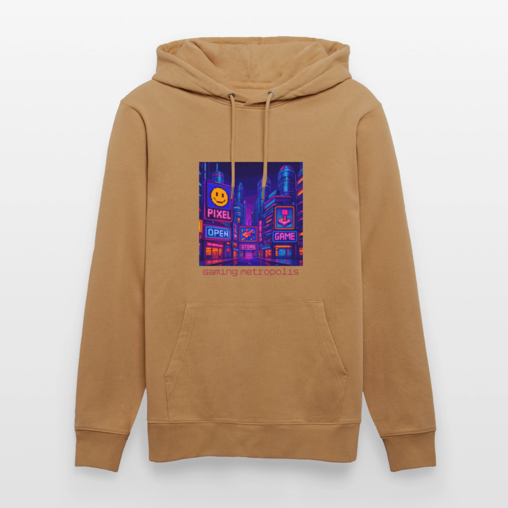 Organic Hoody - Neon Pixel City - latte