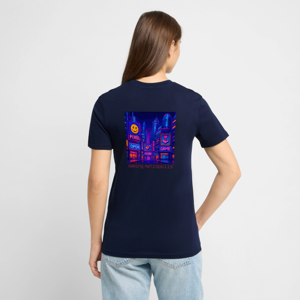 Organic T-Shirt - Neon Pixel City - navy
