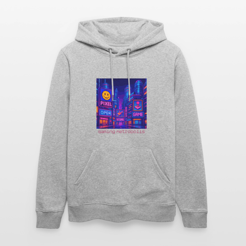 Organic Hoody - Neon Pixel City - heather grey