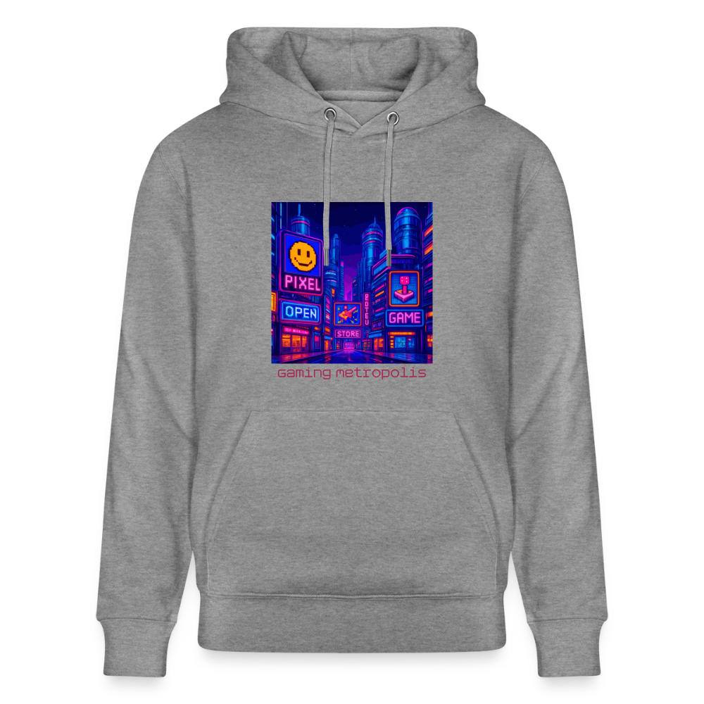 Organic Hoody - Neon Pixel City - slub heather grey