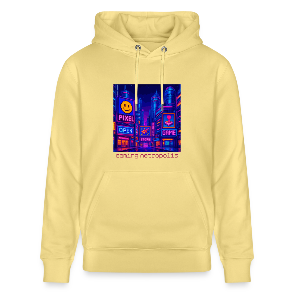Organic Hoody - Neon Pixel City - viva yellow 