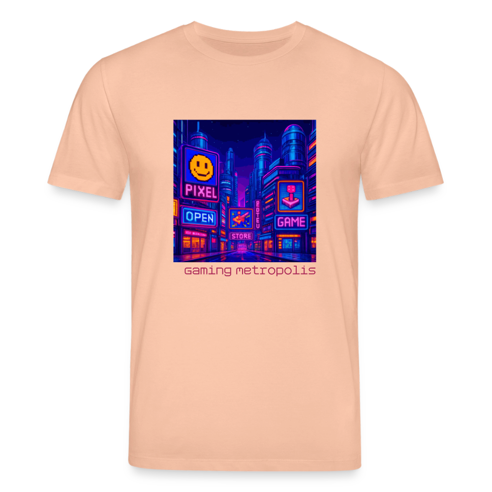 Organic T-Shirt - Neon Pixel City - peach