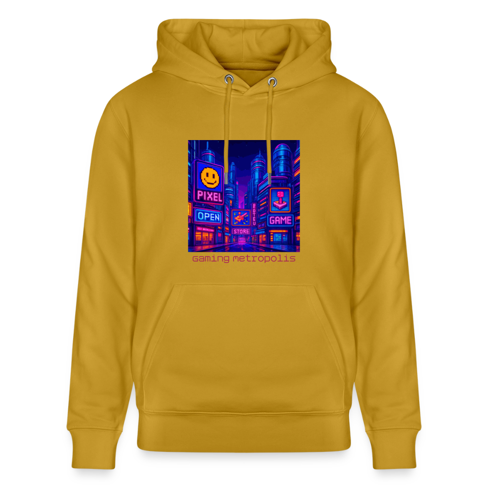 Organic Hoody - Neon Pixel City - ochre