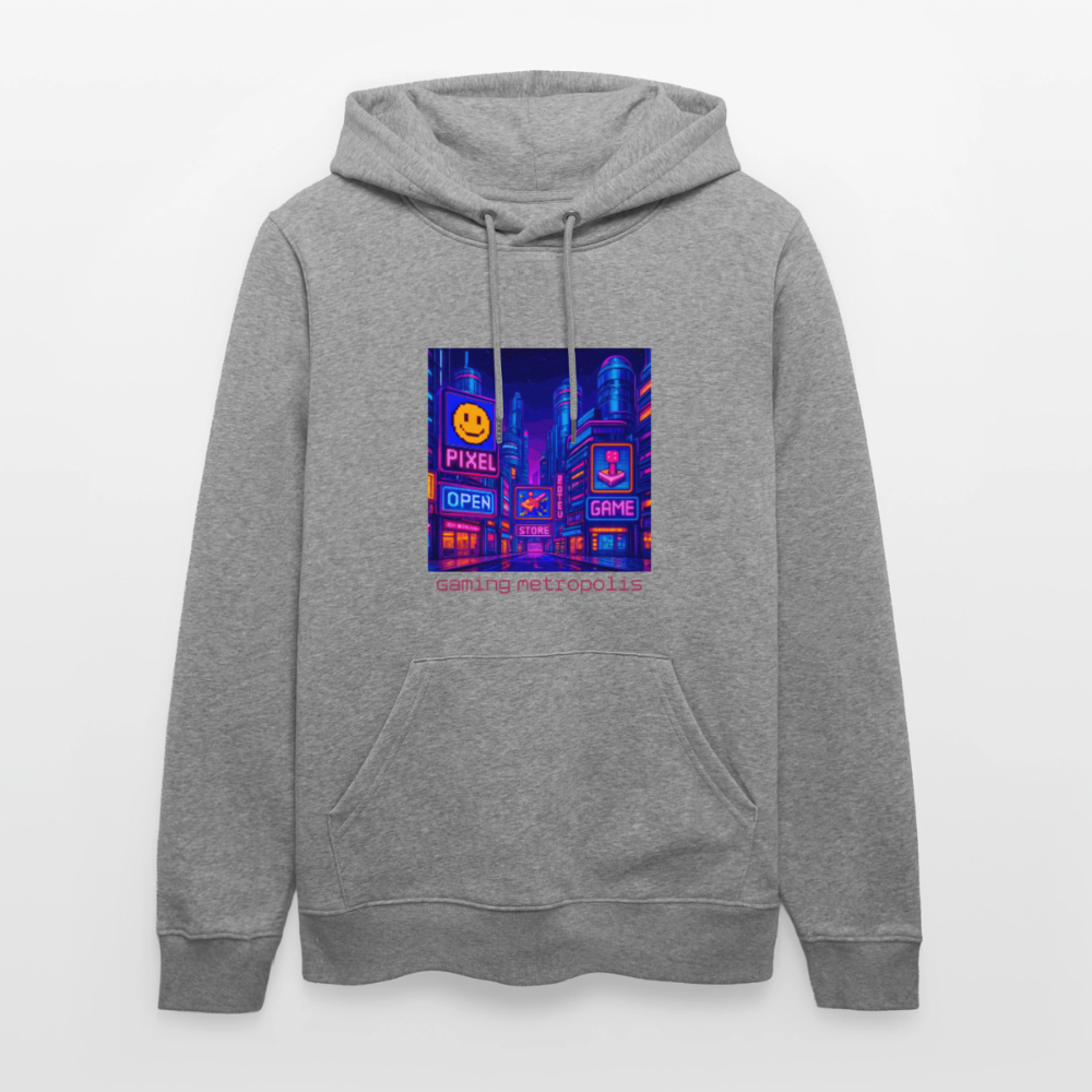 Organic Hoody - Neon Pixel City - slub heather grey