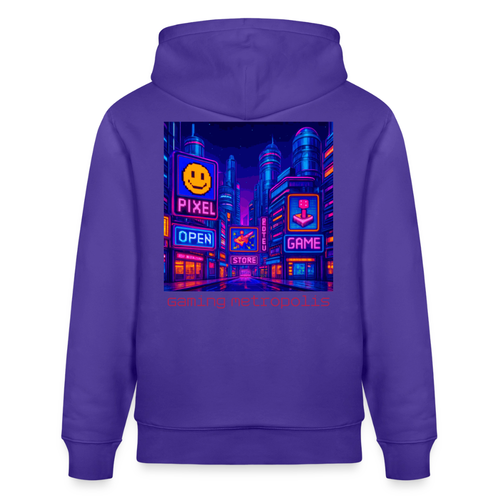 Organic Hoody - Neon Pixel City - purple love 