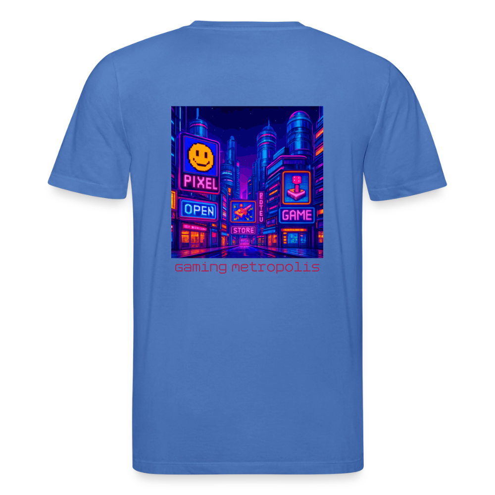 Organic T-Shirt - Neon Pixel City - mindful blue