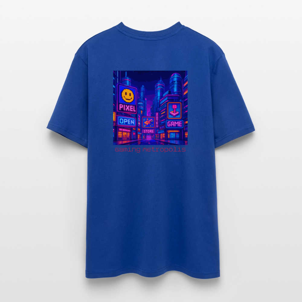 Organic T-Shirt - Neon Pixel City - majorelle blue