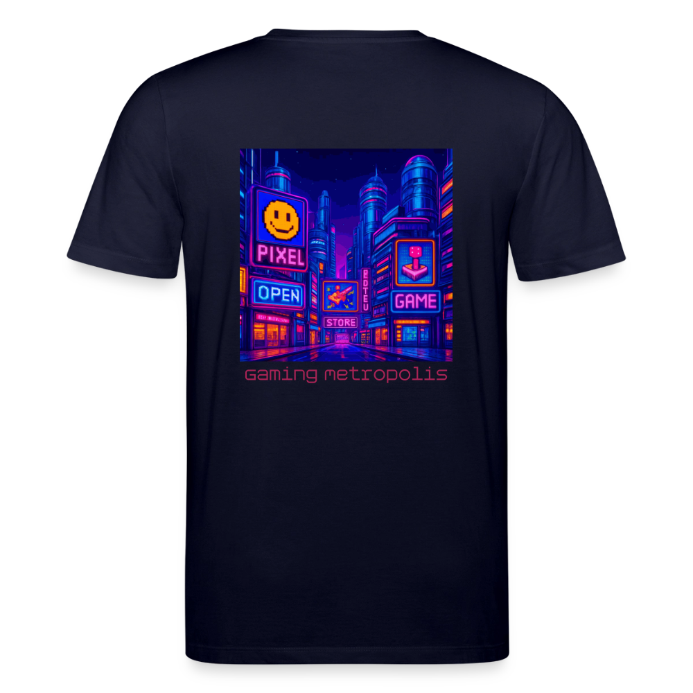 Organic T-Shirt - Neon Pixel City - navy