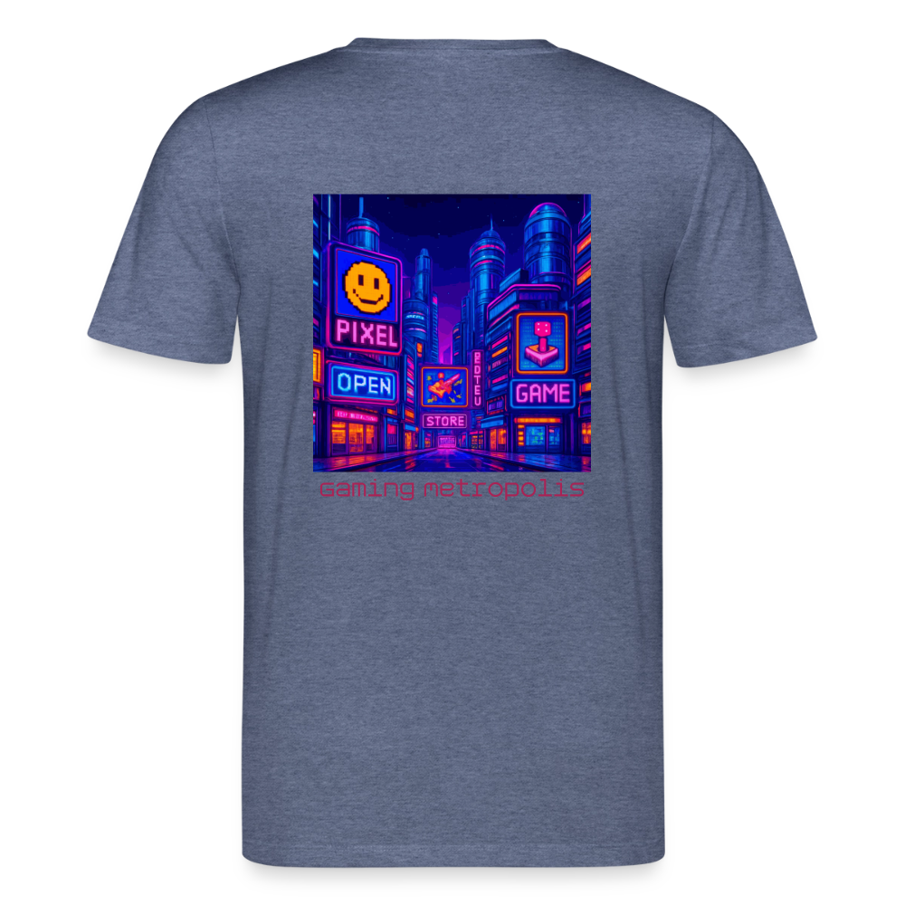 Organic T-Shirt - Neon Pixel City - dark heather blue