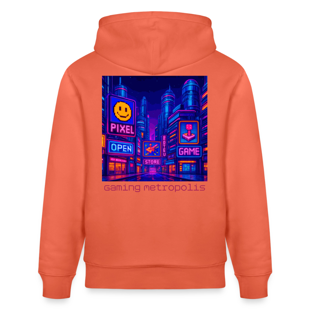 Organic Hoody - Neon Pixel City - light red