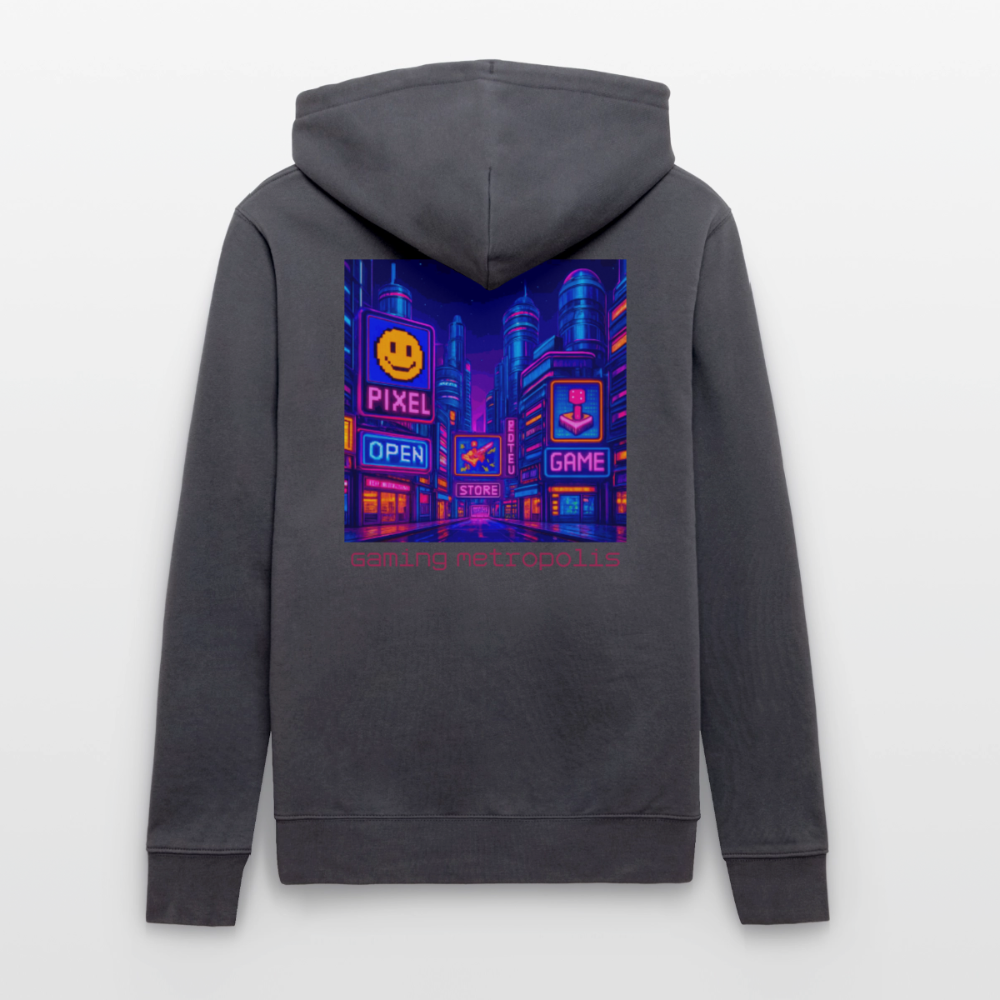 Organic Hoody - Neon Pixel City - indigo blue