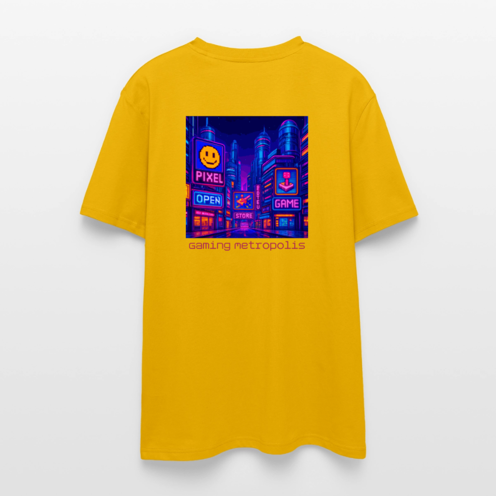 Organic T-Shirt - Neon Pixel City - spectra yellow
