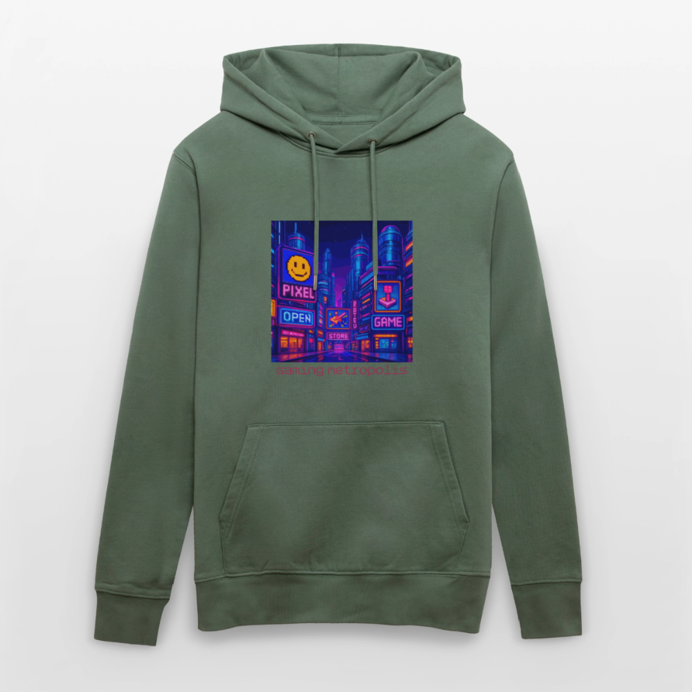 Organic Hoody - Neon Pixel City - cypress green