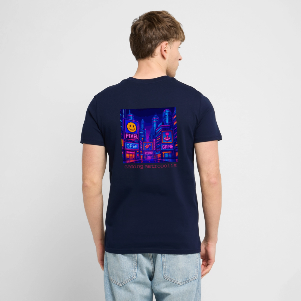 Organic T-Shirt - Neon Pixel City - navy