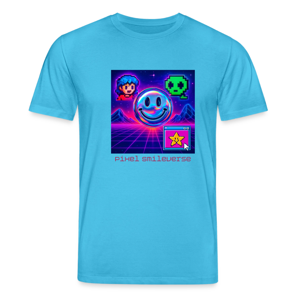 Organic T-Shirt - Retro Arcade Dream - aqua blue