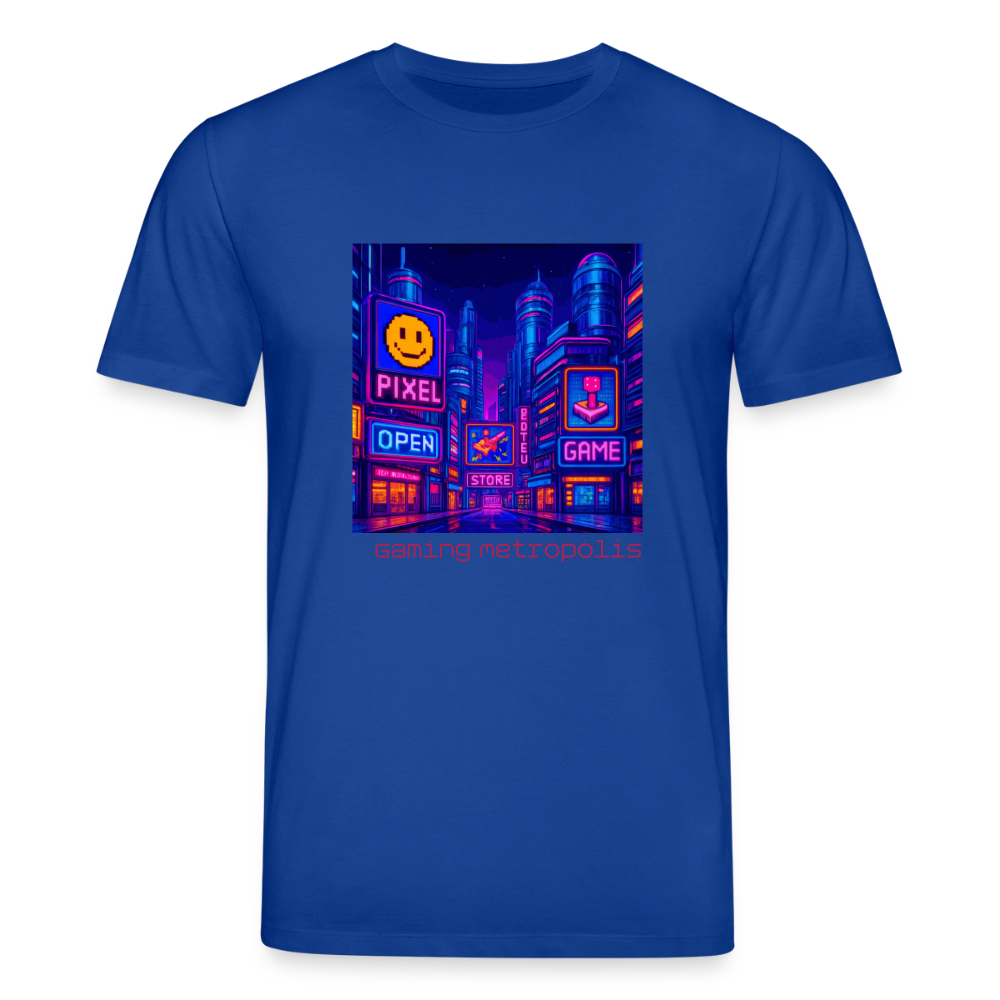 Organic T-Shirt - Neon Pixel City - majorelle blue