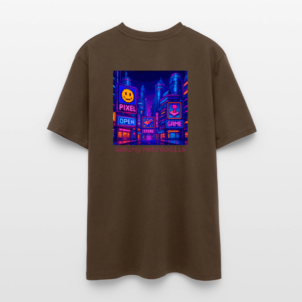 Organic T-Shirt - Neon Pixel City - mocha