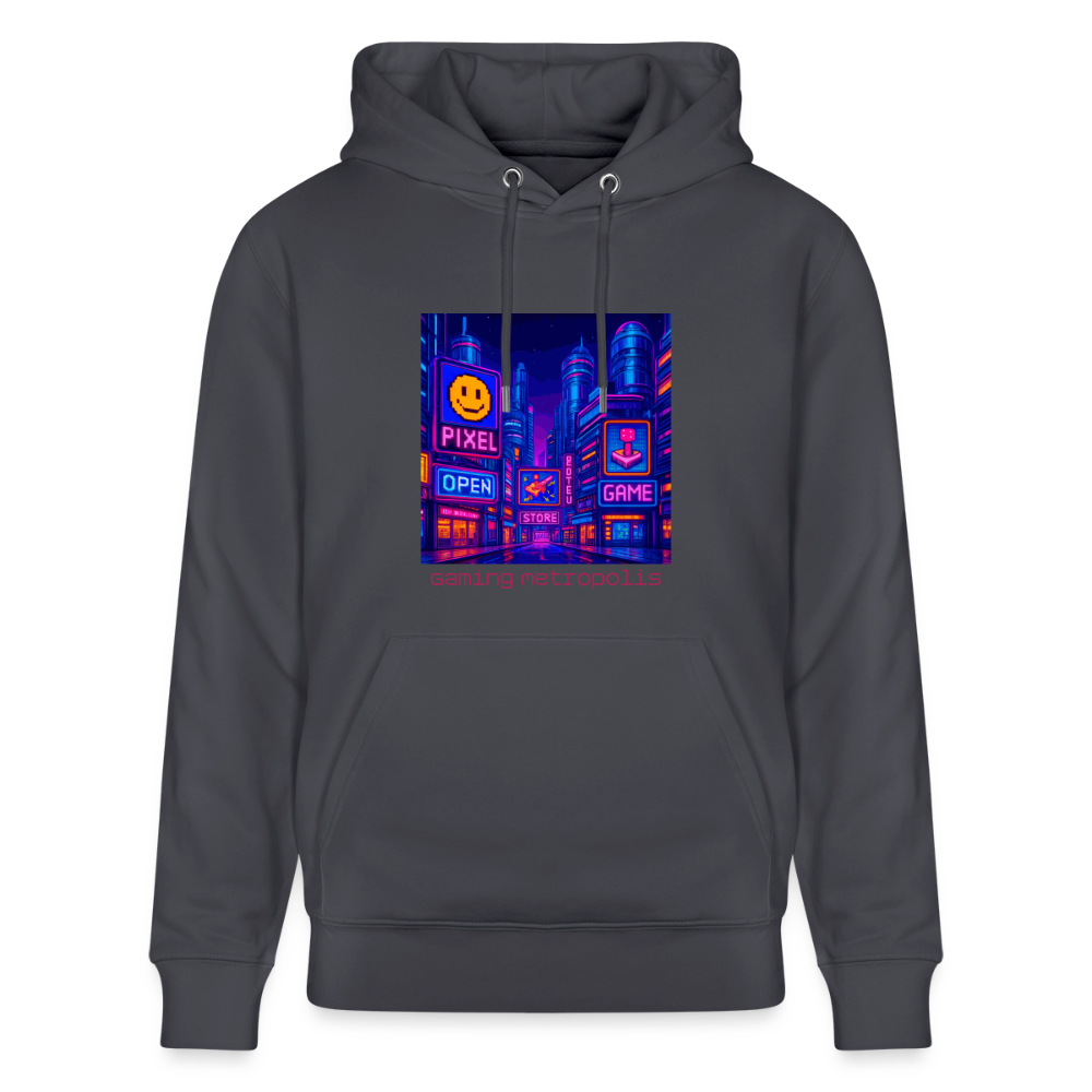 Organic Hoody - Neon Pixel City - indigo blue