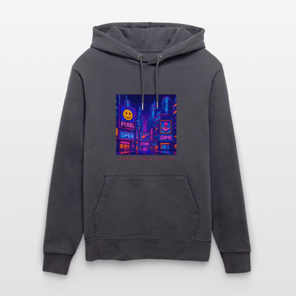 Organic Hoody - Neon Pixel City - indigo blue