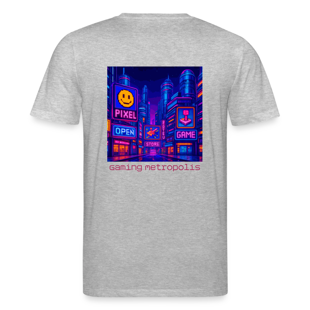 Organic T-Shirt - Neon Pixel City - heather grey