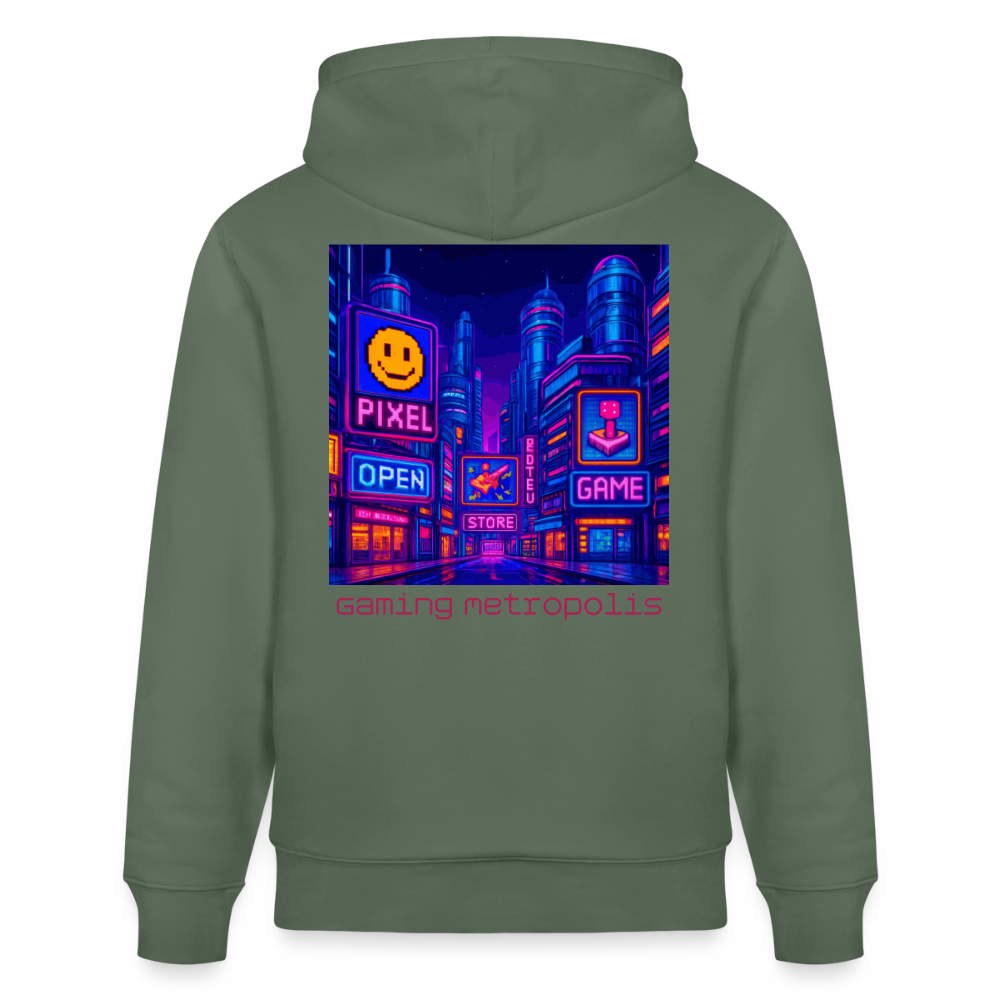 Organic Hoody - Neon Pixel City - cypress green