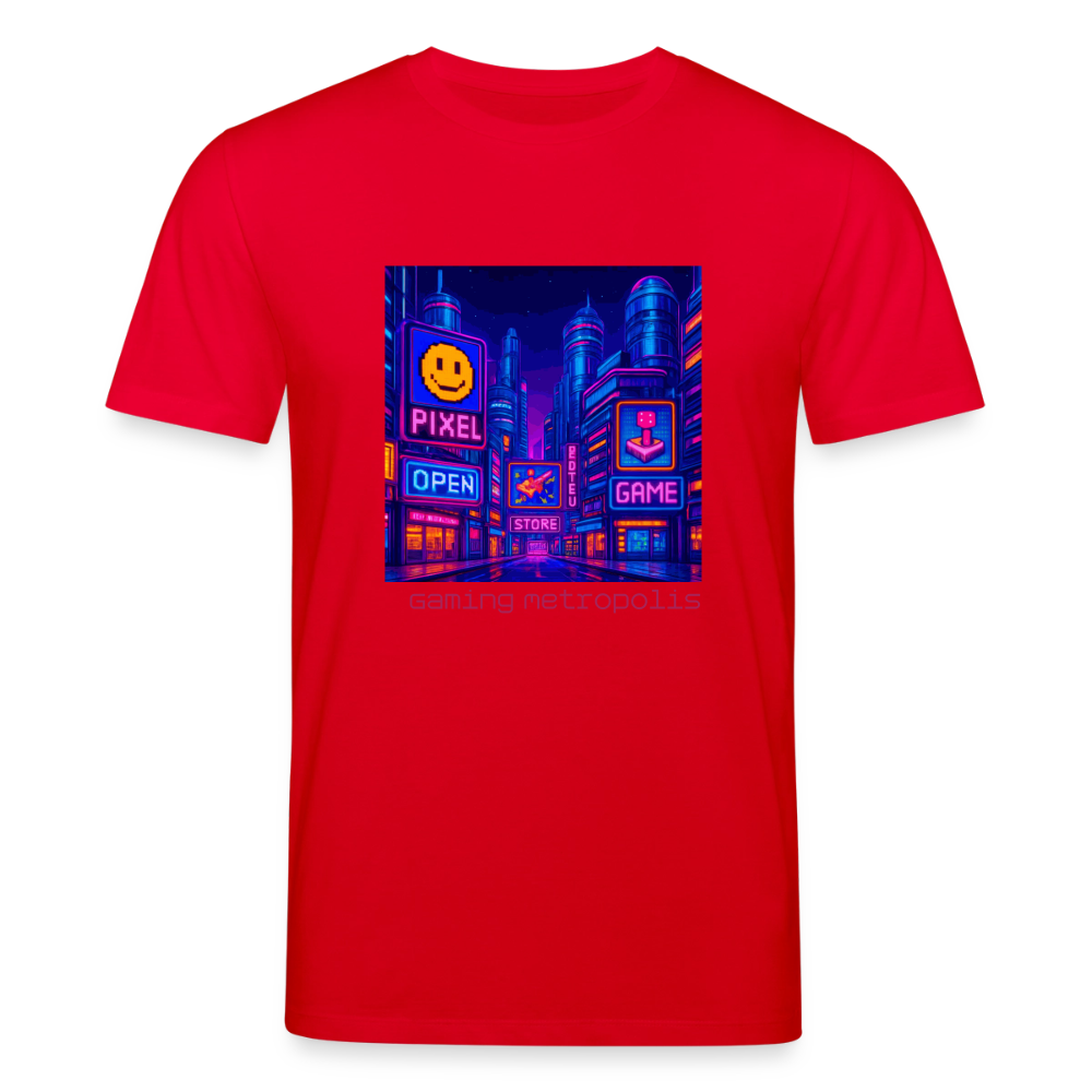 Organic T-Shirt - Neon Pixel City - red