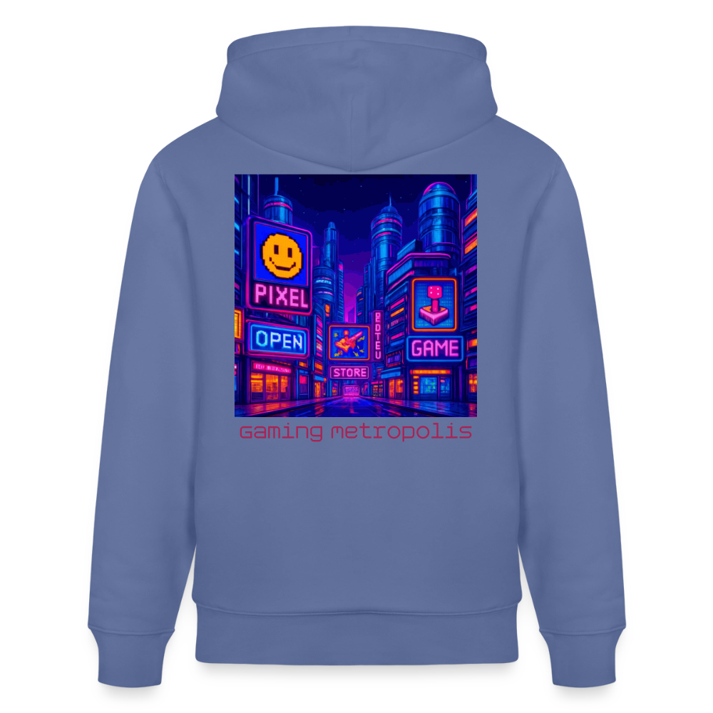 Organic Hoody - Neon Pixel City - bright blue